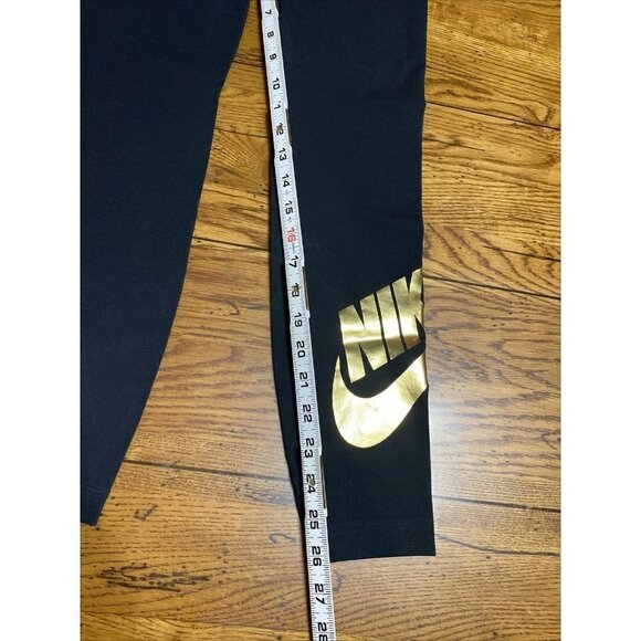 Nike NSW Metallic GX Leggings with Gold Nike and Swoosh Logos - Size Small - Picture 6 of 9